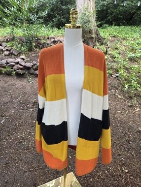 Magnolia Place Halloween Fall Candy Corn Cardigan Sweater
